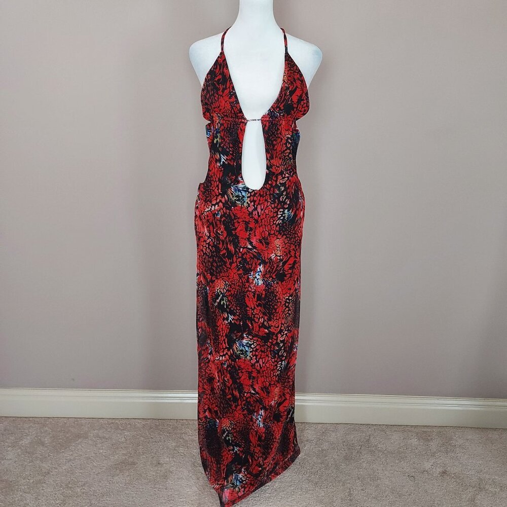 Outcast Harper Mesh Cobra Maxi Halter Dress Size Large